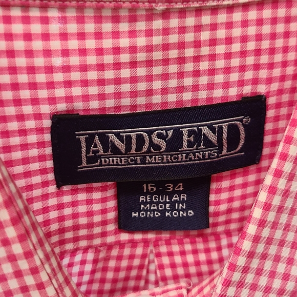 Lands End Pink Checkard Dress Shirt 16 neck - Picture 6 of 6